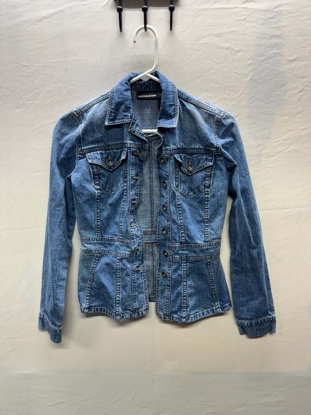 DKNY Jeans Denim Jacket Size XS Blue Cotton Peplum Vintage Y2K